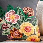 Midnight Garden Embroidered Cotton Cushion Cover 40x40cm Nestasia