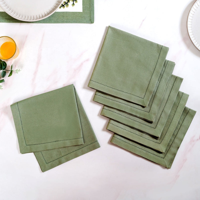 Midori Premium Cotton Hemstitched Dinner Napkins Set Of 6 In Sage Green Nestasia