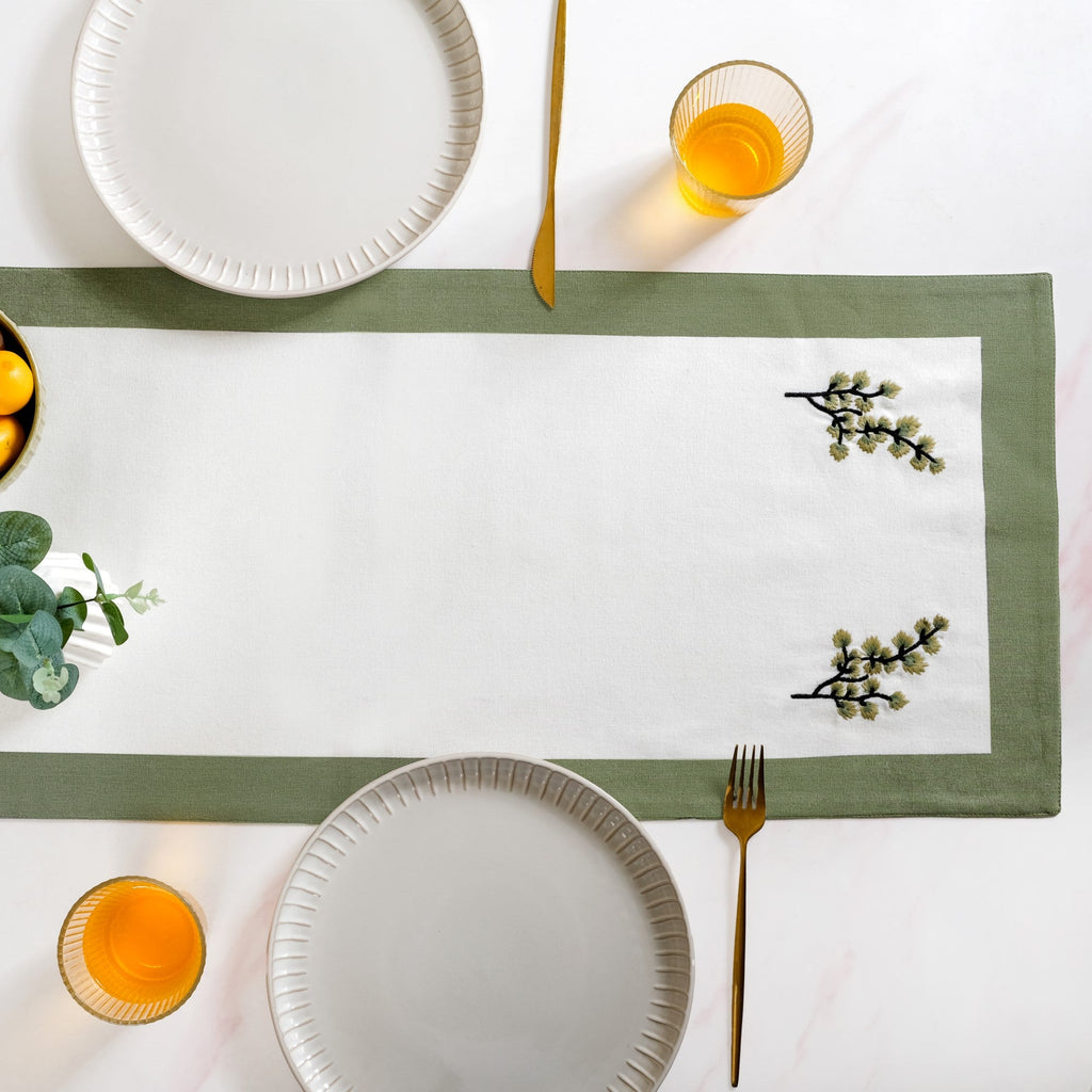 Midori Pure Cotton Table Runner In Sage Green 180x36cm Nestasia