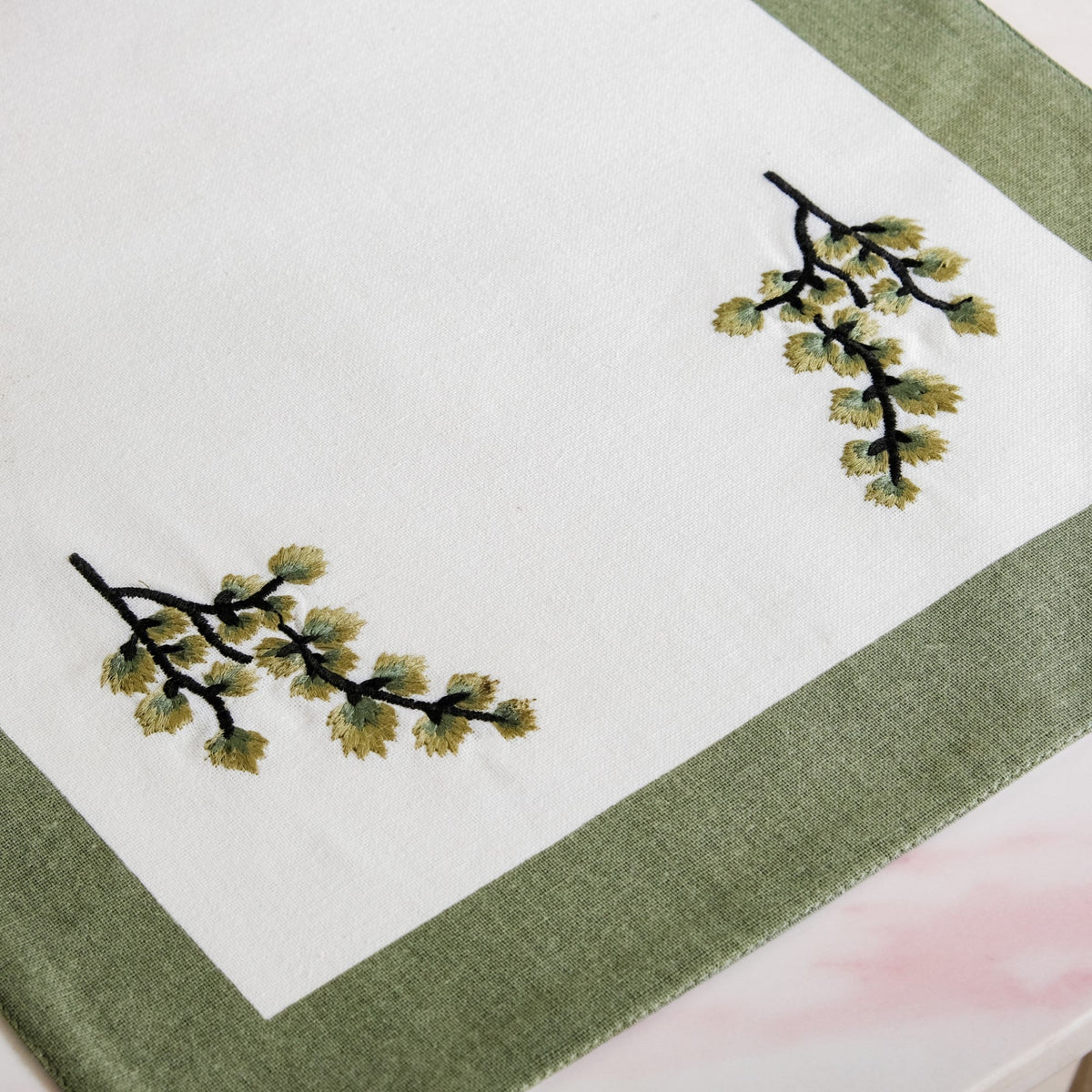 Midori Pure Cotton Table Runner In Sage Green 180x36cm Nestasia