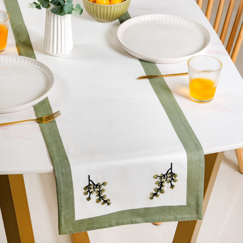 Midori Pure Cotton Table Runner In Sage Green 180x36cm Nestasia