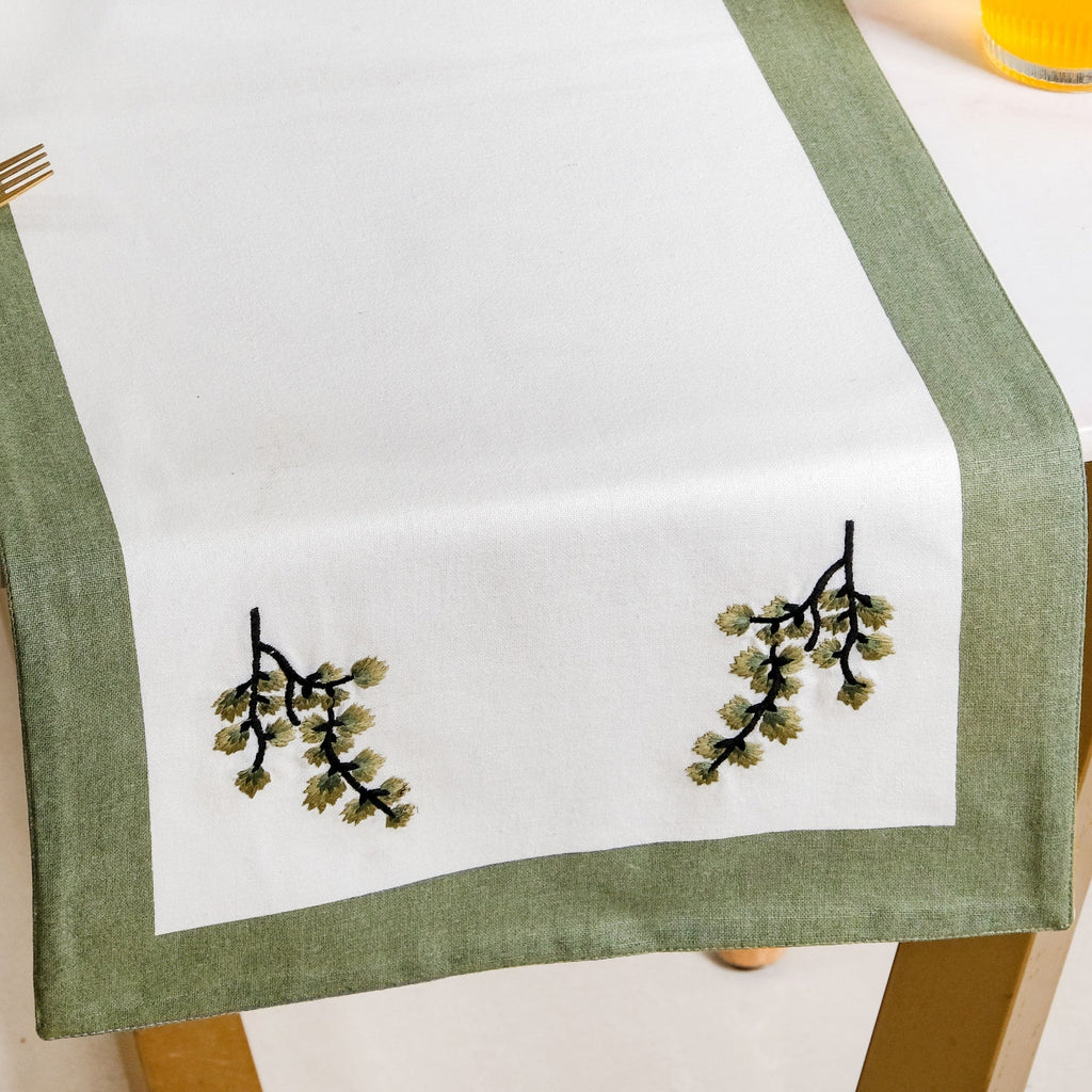 Midori Pure Cotton Table Runner In Sage Green 180x36cm Nestasia