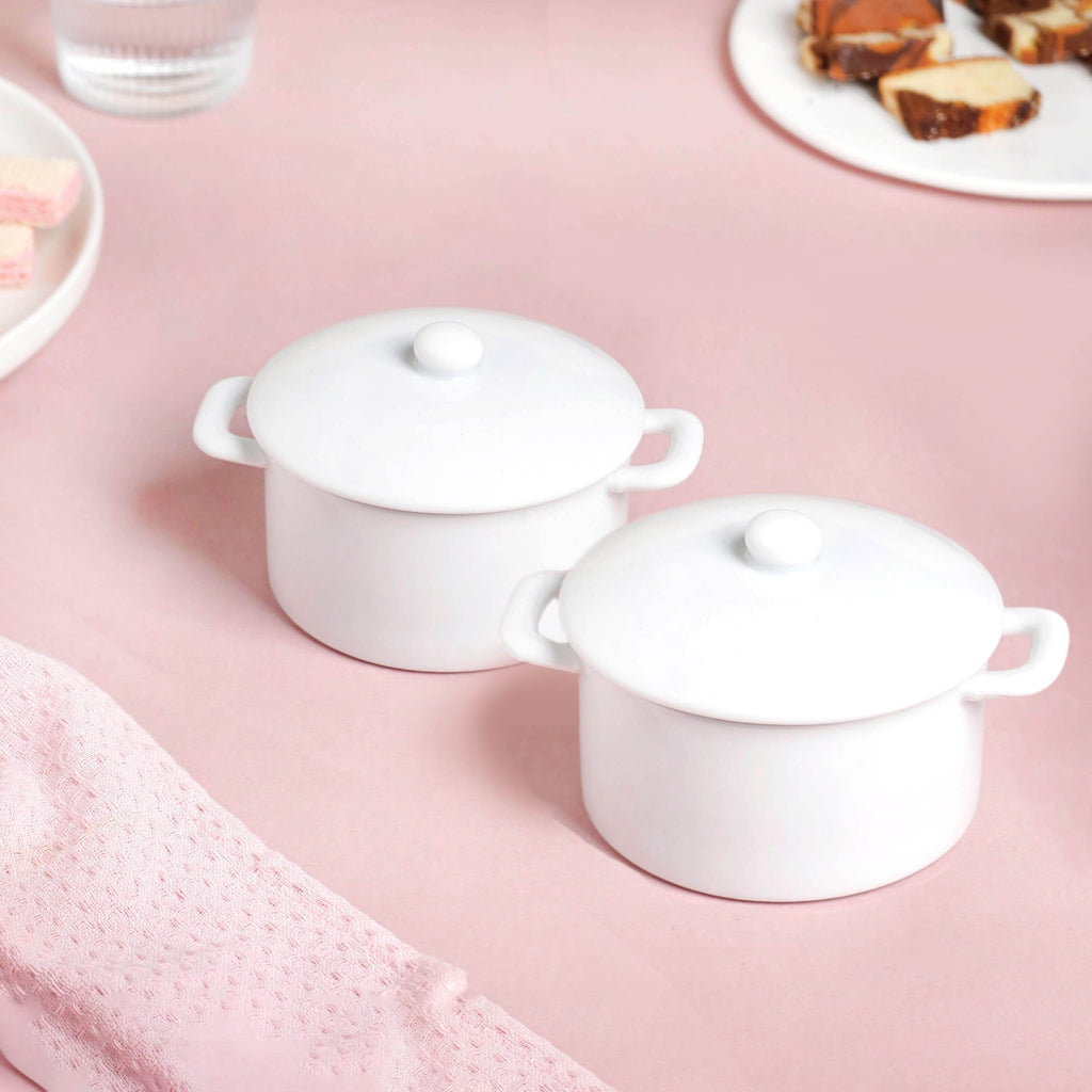 Mini Ceramic Casserole Dish With Lid White Set Of 2 Nestasia