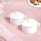Mini Ceramic Casserole Dish With Lid White Set Of 2 Nestasia