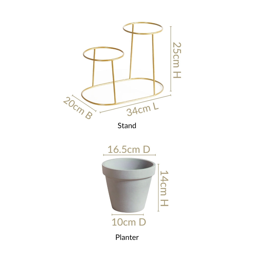 TerraDuo Grey Planters Pair With Gold Stand Nestasia