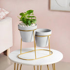 TerraDuo Grey Planters Pair With Gold Stand Nestasia