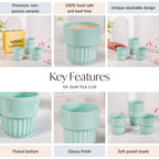 Snugsy Mint Blue Stackable Ceramic Cup Set Of 4 280ml Nestasia