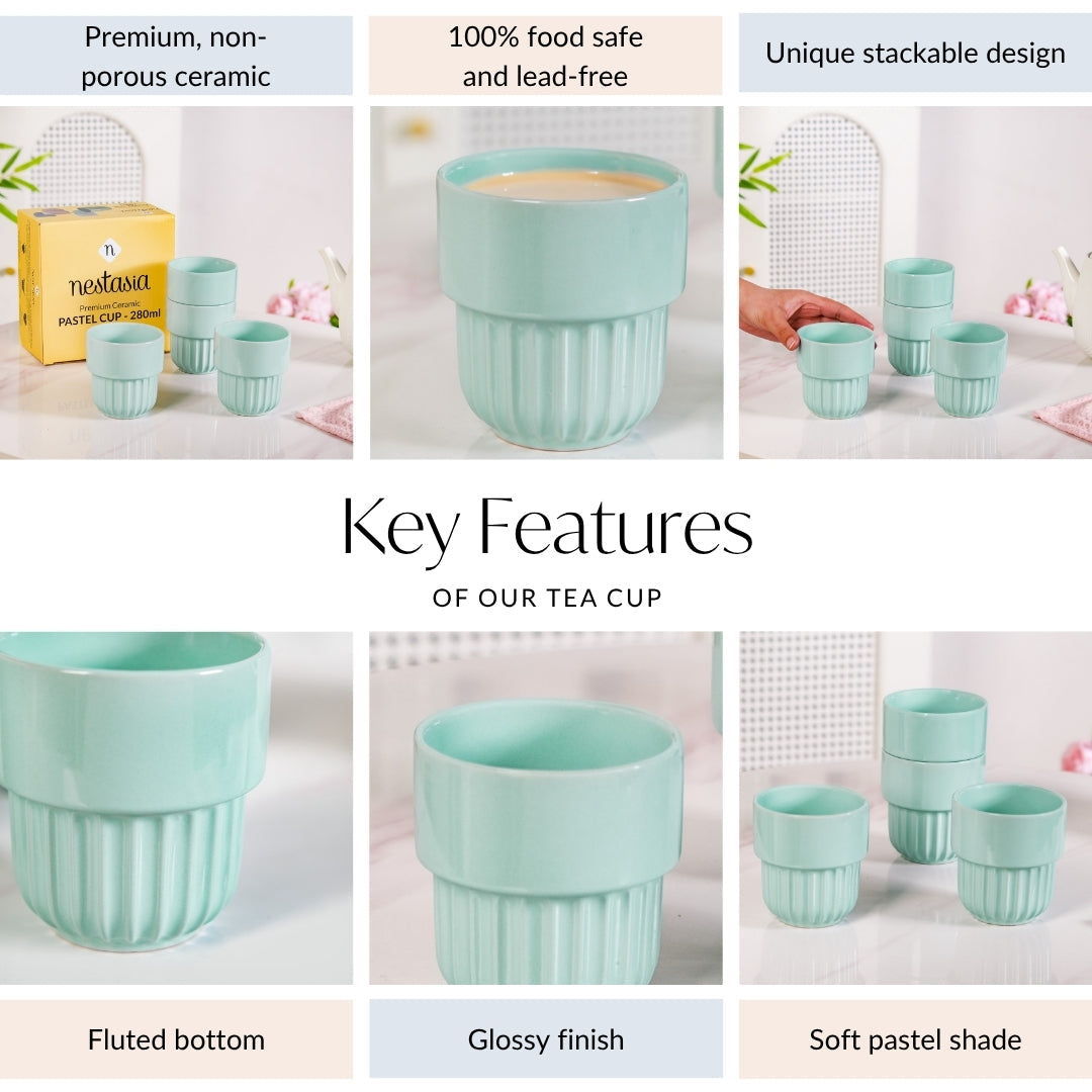 Snugsy Mint Blue Stackable Ceramic Cup Set Of 4 280ml Nestasia