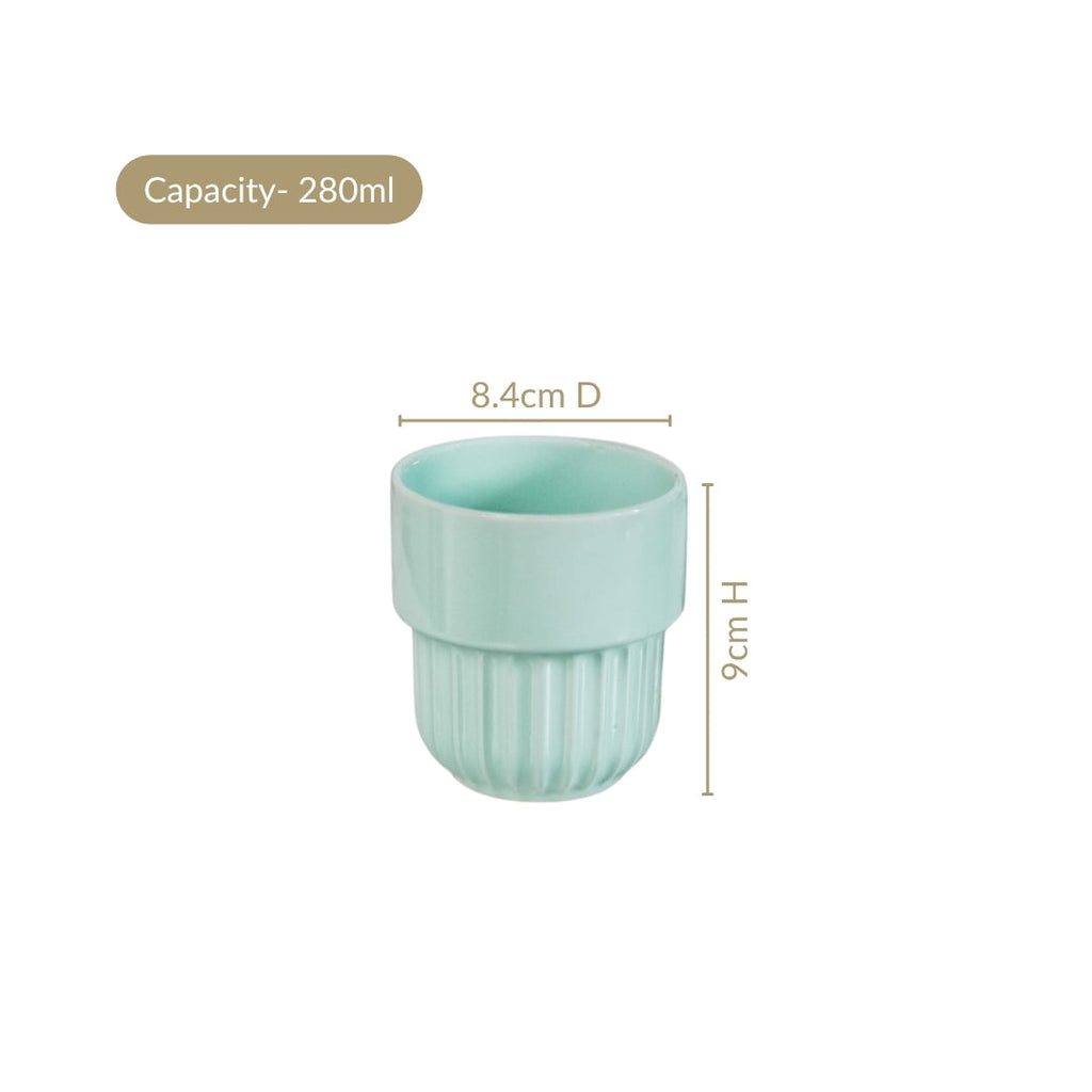 Snugsy Mint Blue Stackable Ceramic Cup Set Of 4 280ml Nestasia