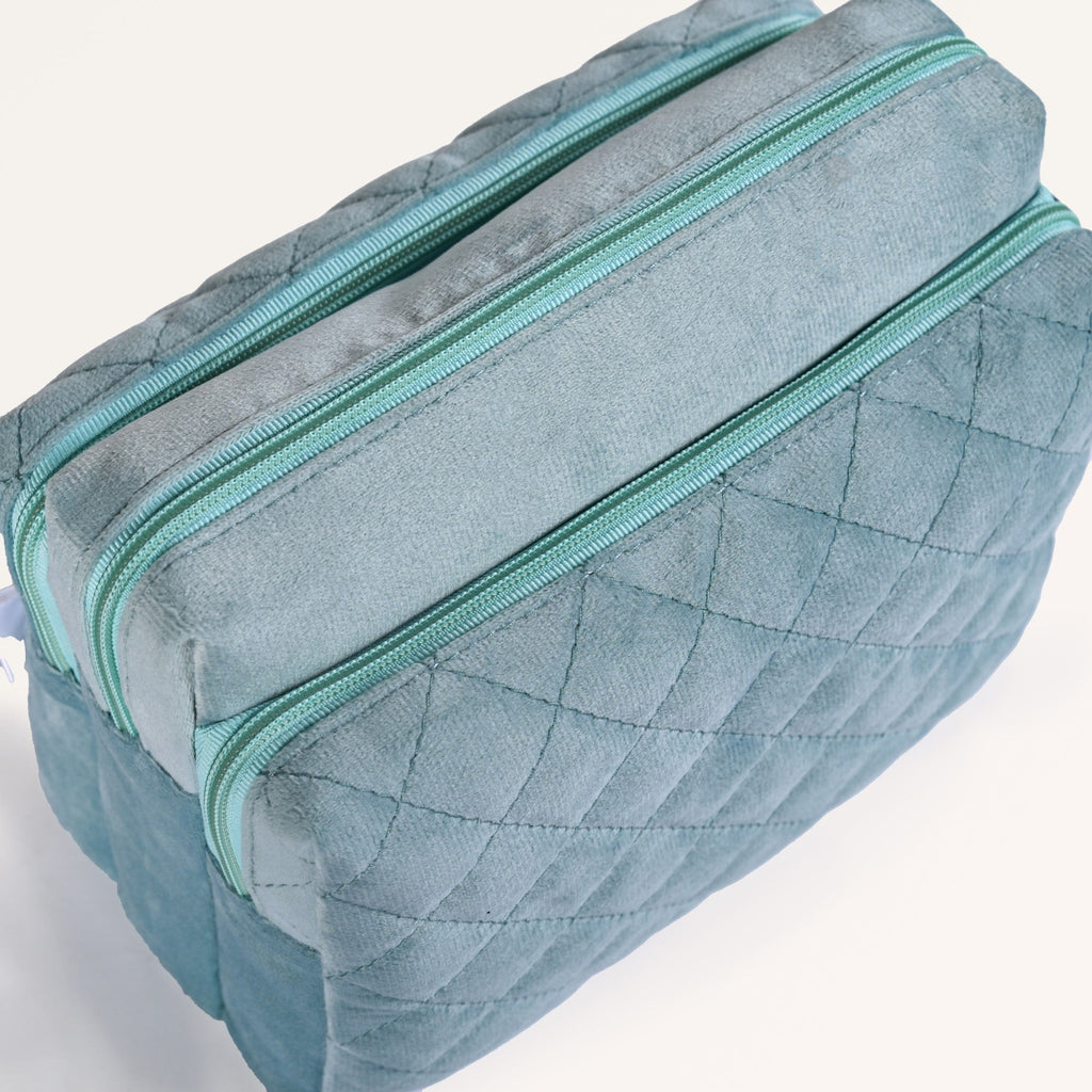 Plush Velvet Multipurpose 3 Section Pouch Mint Nestasia