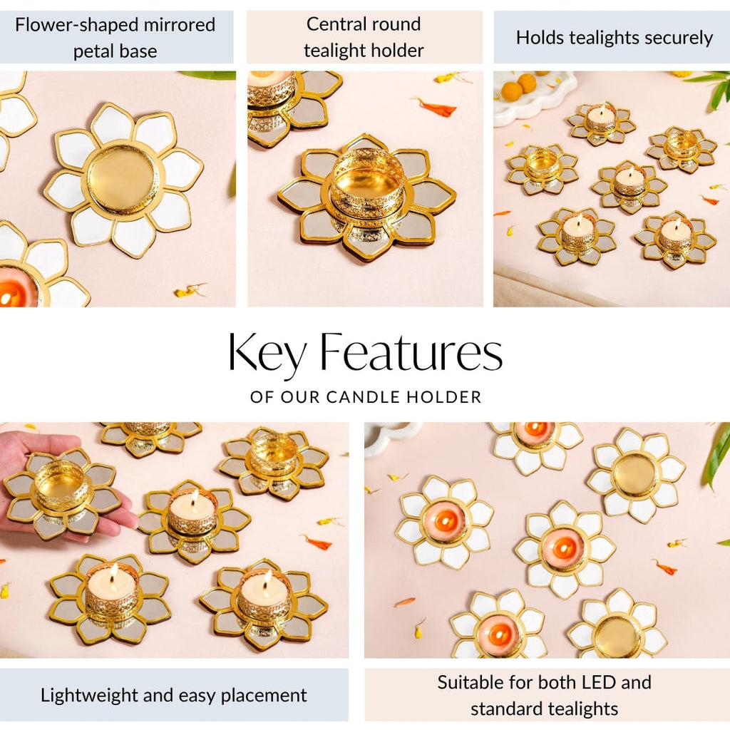 Mirror Petal Tea Light Holder Set Of 6 Nestasia