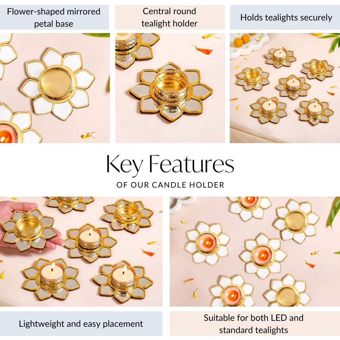 Mirror Petal Tea Light Holder Set Of 6 Nestasia
