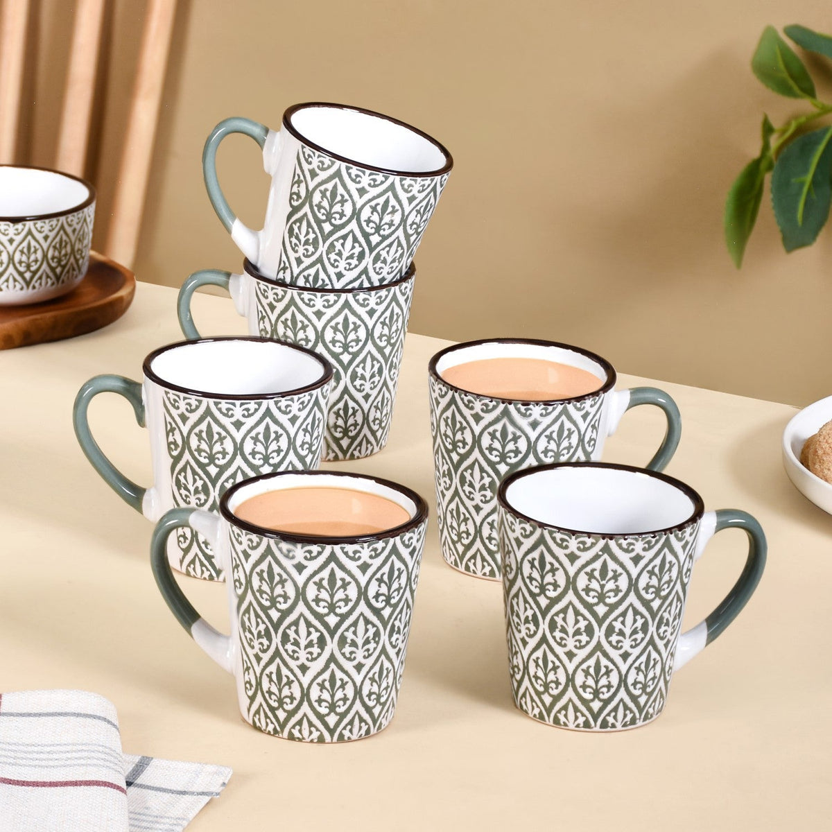 Baroque Tea Cup Set Of 6 Sage Green 200ml Nestasia