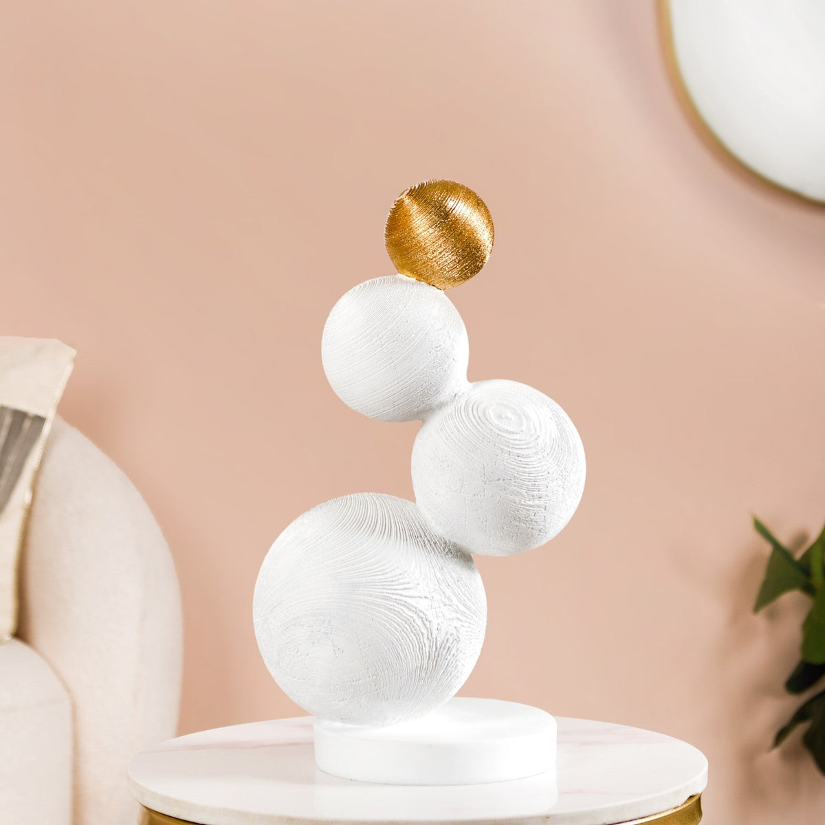 Modern Spheres Sculpture White And Gold Nestasia