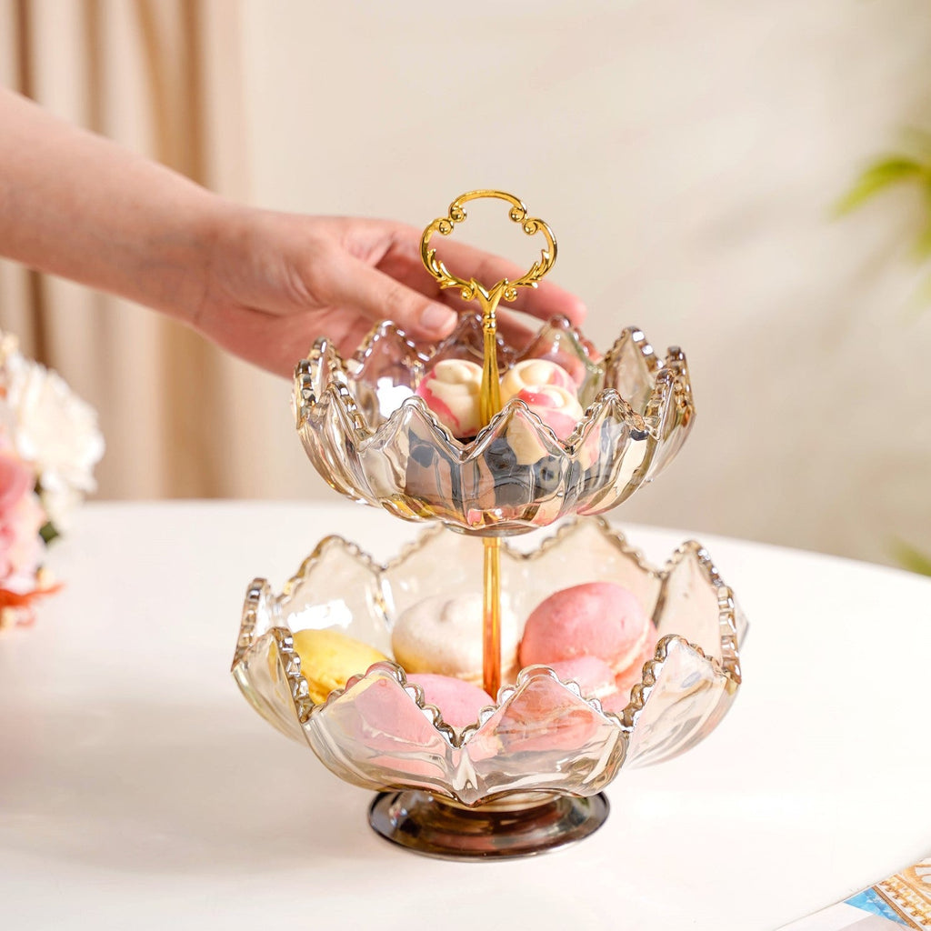 Glass 2 Tier Decorative Bowl Stand Nestasia