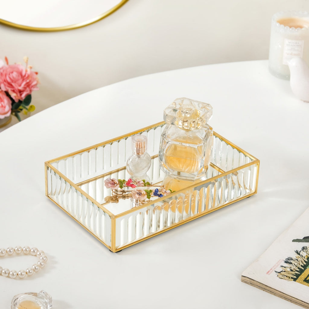 Modern Gold Edge Glass Decorative Tray Small Nestasia