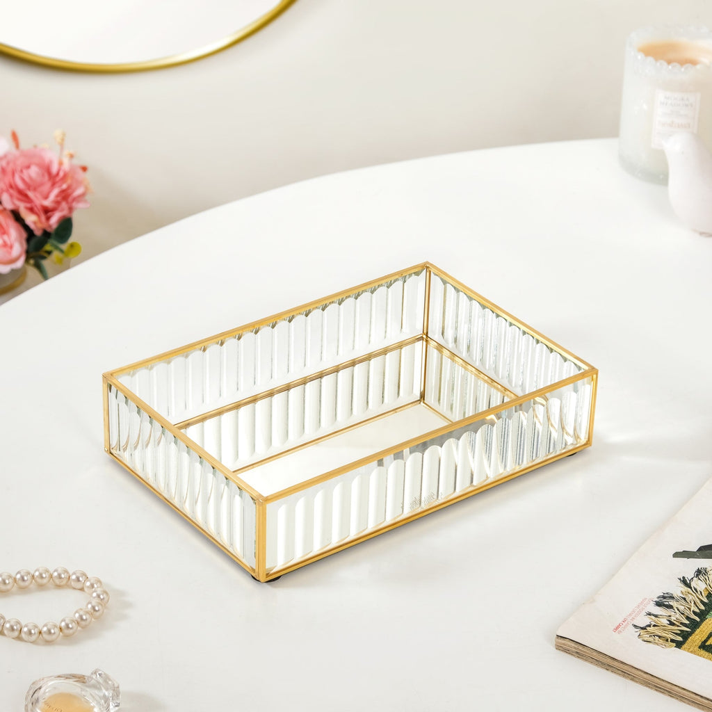 Modern Gold Edge Glass Decorative Tray Small Nestasia