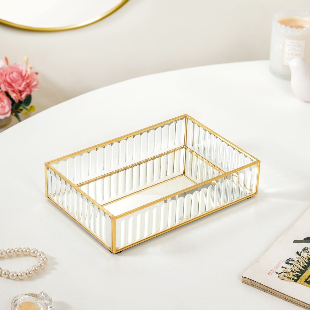 Modern Gold Edge Glass Decorative Tray Small Nestasia