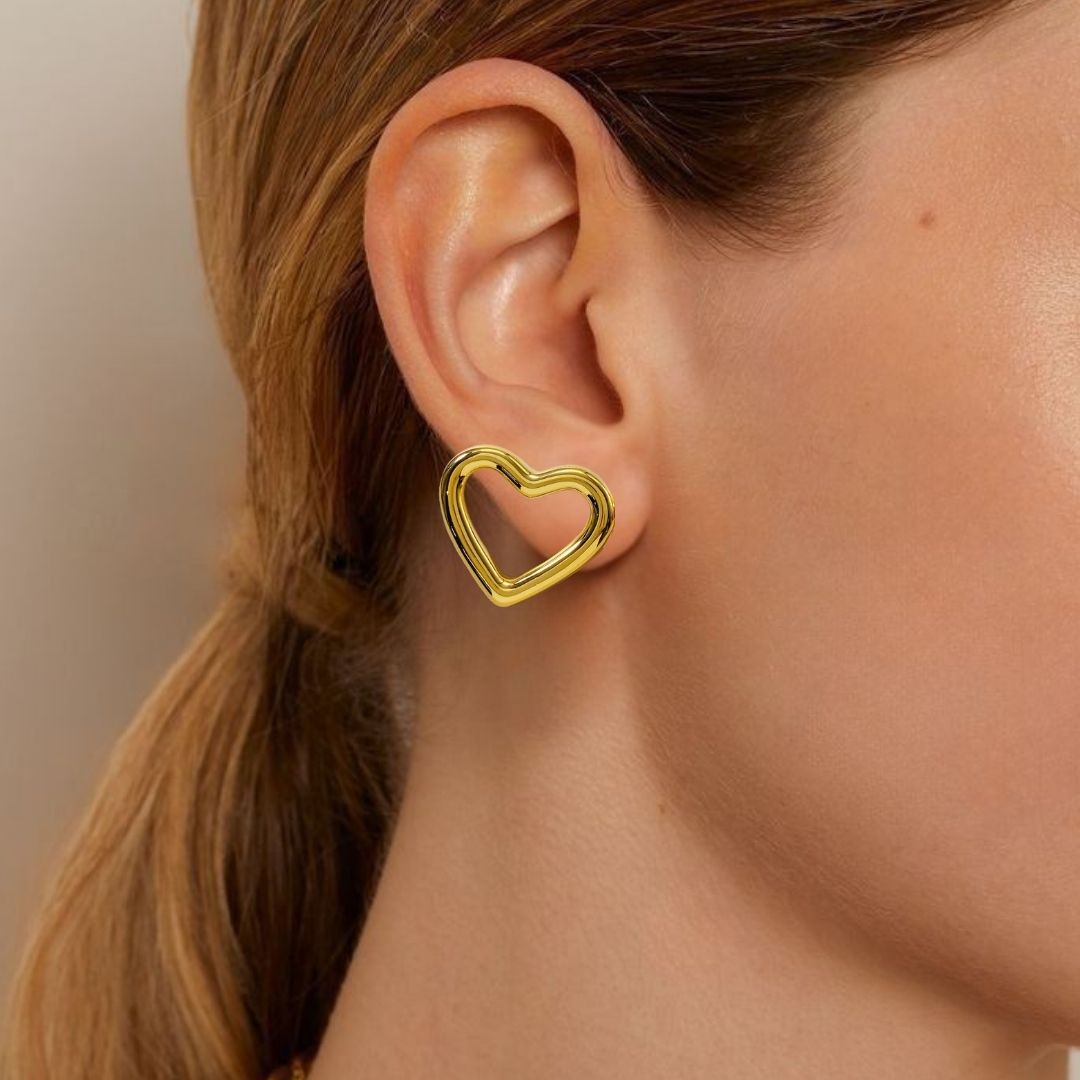 Modern Love Gold Heart Stud Earrings Nestasia