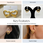 Modern Love Gold Heart Stud Earrings Nestasia