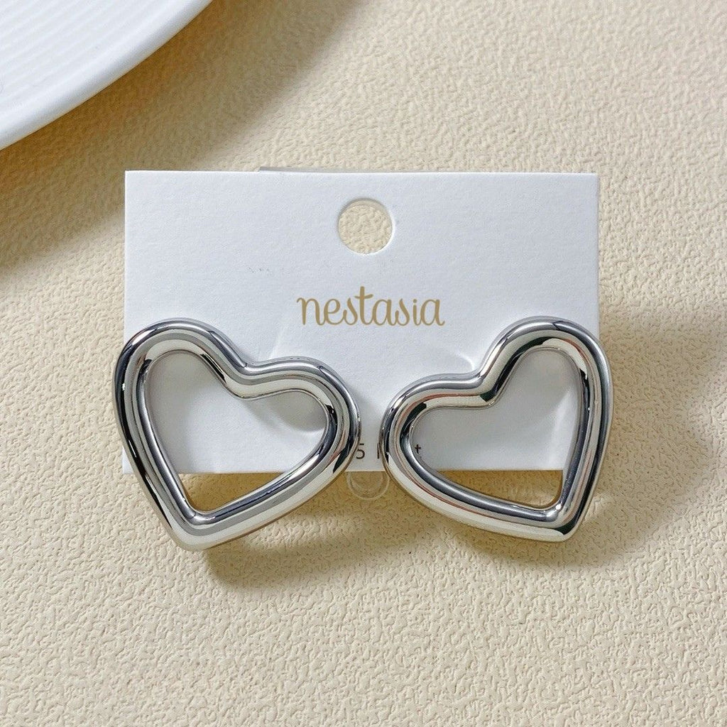 Modern Love Silver Heart Stud Earrings Nestasia