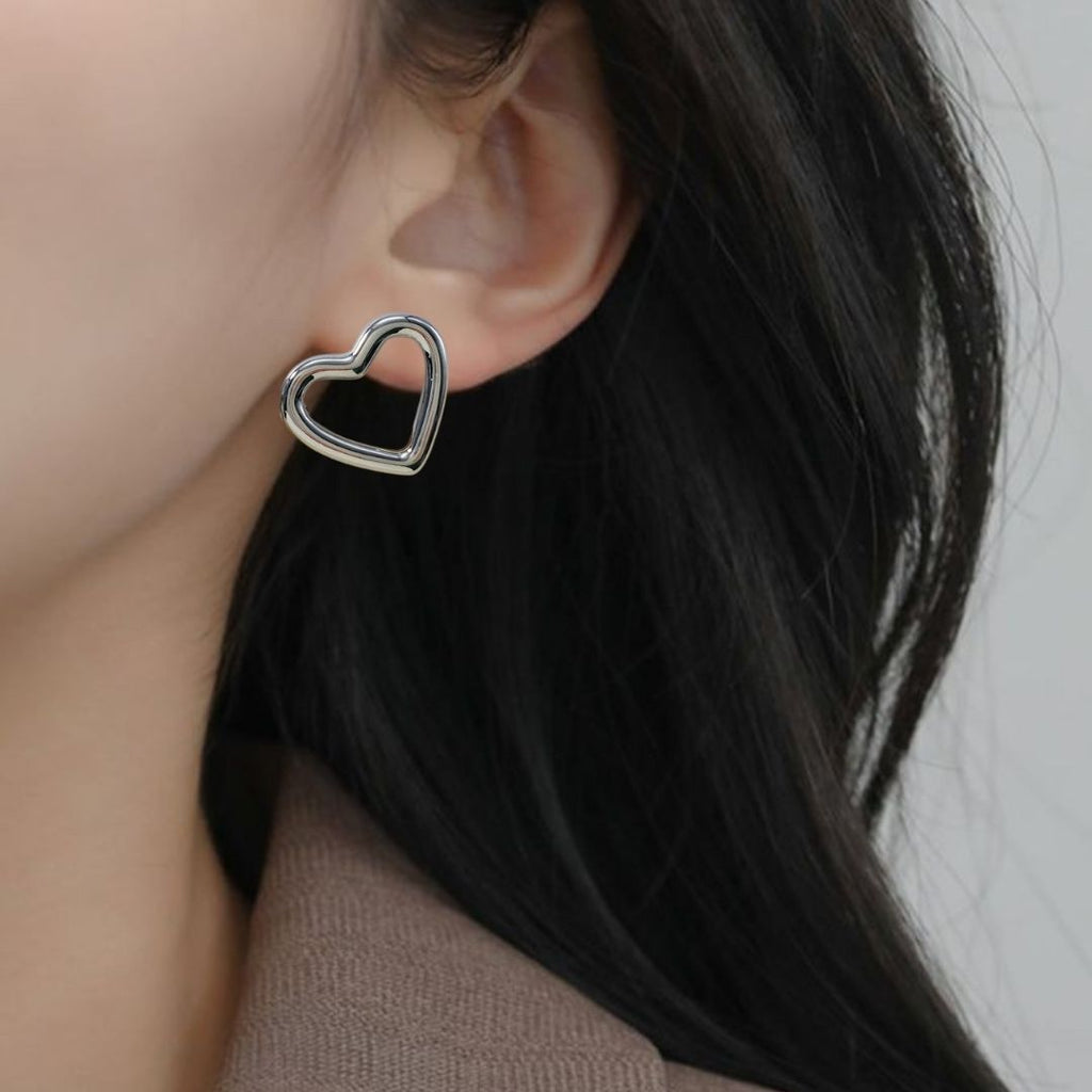 Modern Love Silver Heart Stud Earrings Nestasia