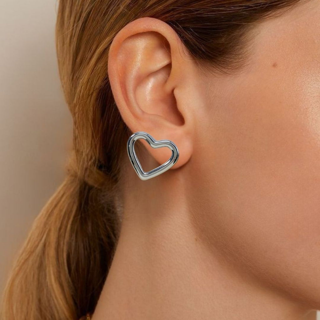 Modern Love Silver Heart Stud Earrings Nestasia