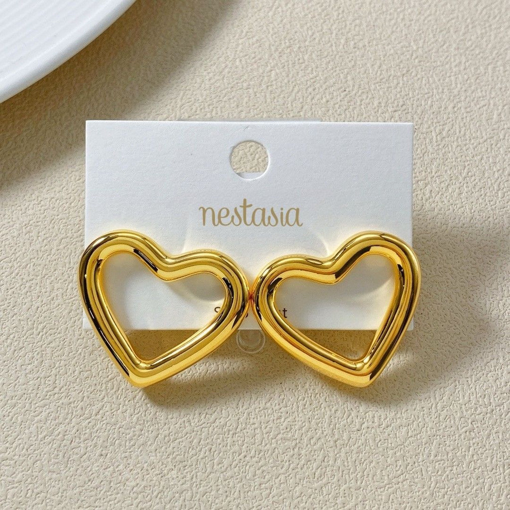 Modern Love Gold Heart Stud Earrings Nestasia