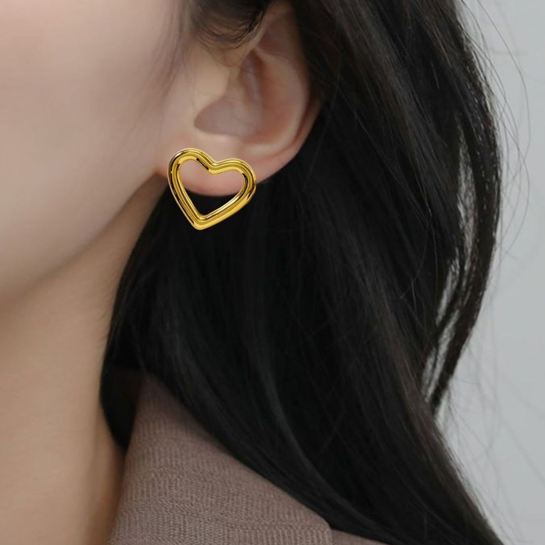 Modern Love Gold Heart Stud Earrings Nestasia