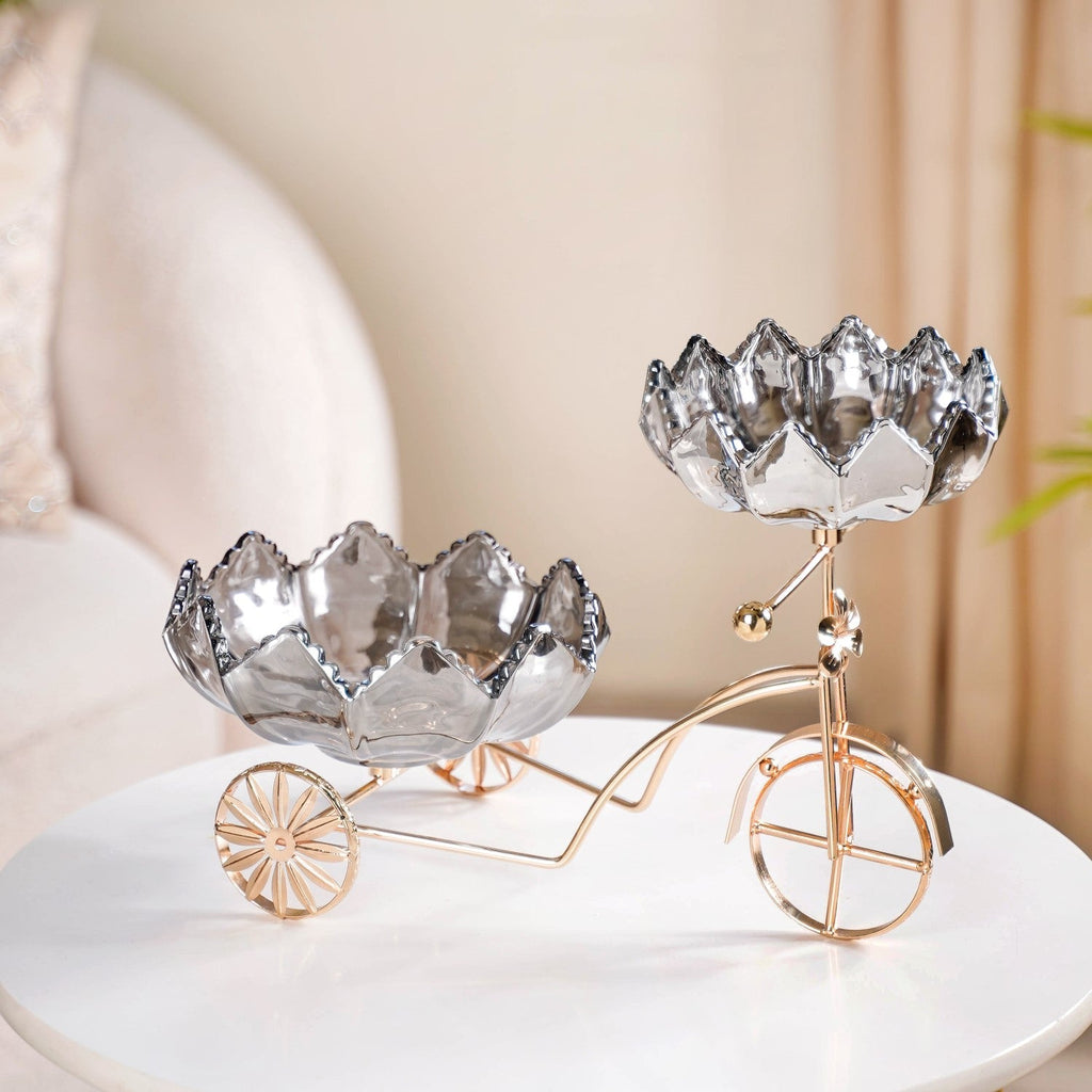 Metal Tricycle Stand With Decorative Glass Bowls Nestasia