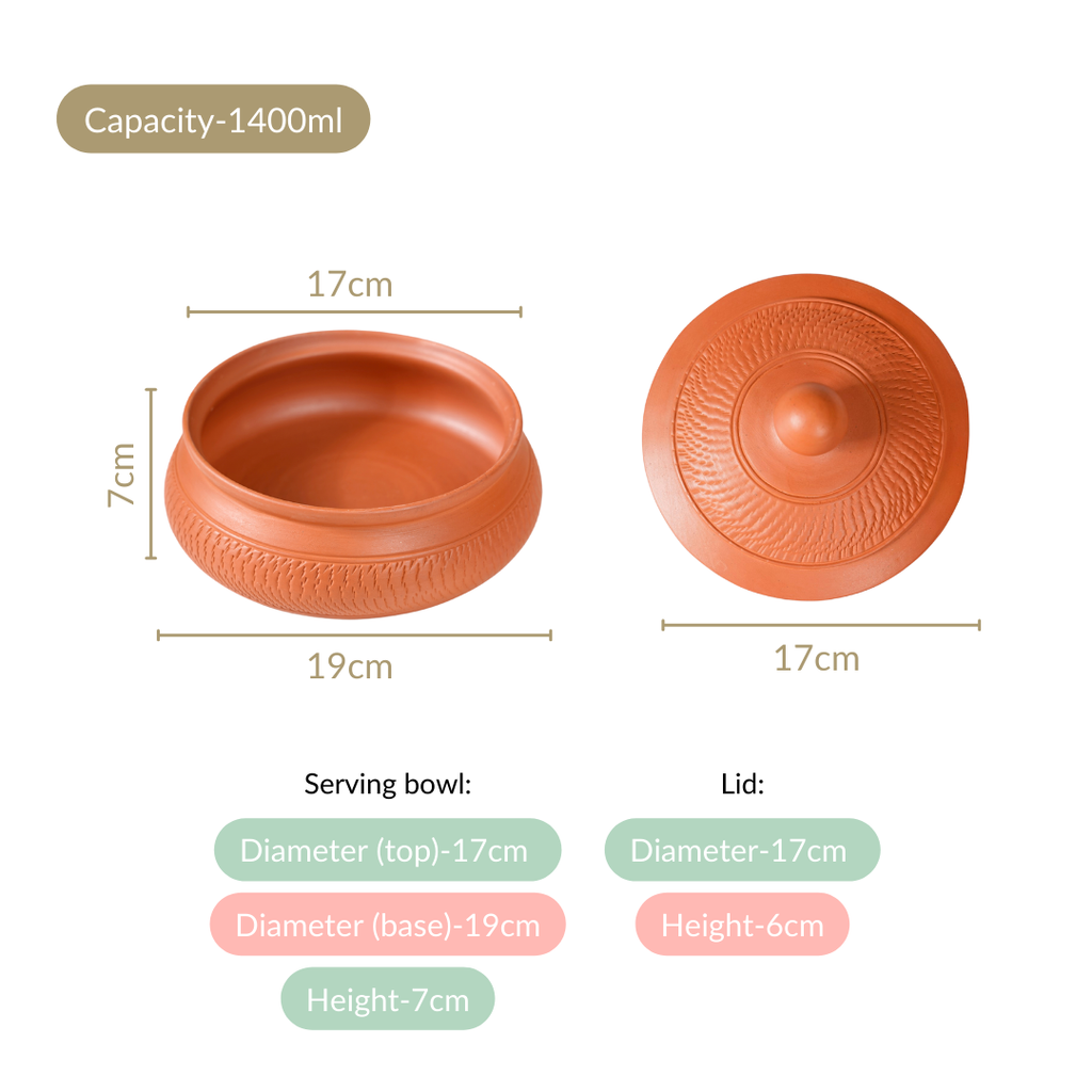Set Of 2 Engraved Terracotta Serving Bowls With Lid 1400ml Nestasia
