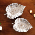 Silver Colocasia Leaf Metal Tray Set Of 2 Nestasia