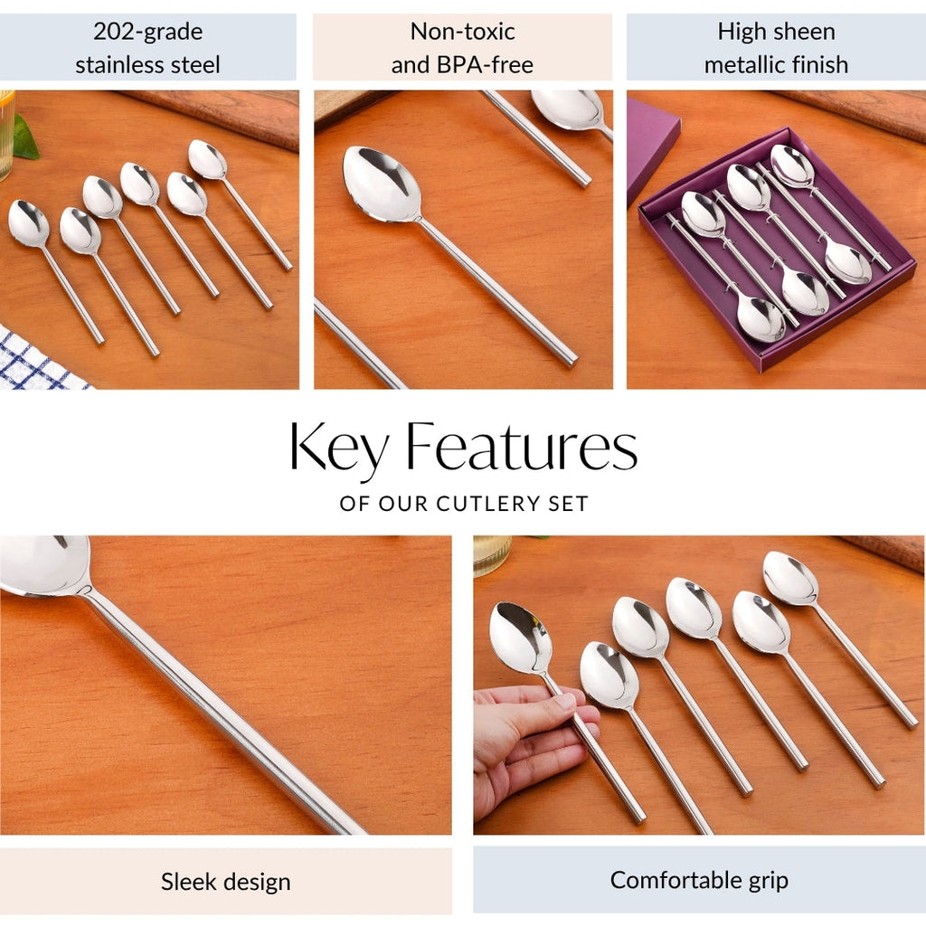 Modern Stainless Steel Table Spoon Set Of 6 Nestasia