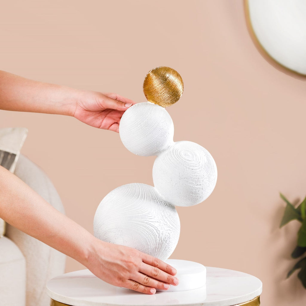 Modern Spheres Sculpture White And Gold Nestasia