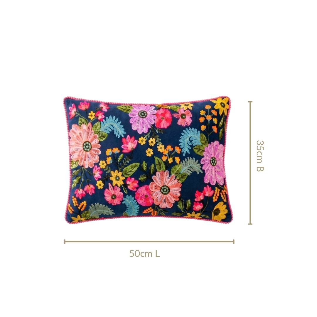 Moonlit Floral Velvet Embroidered Cushion Cover 50x35cm Nestasia