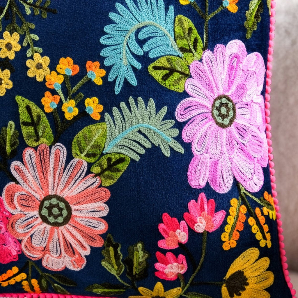 Moonlit Floral Velvet Embroidered Cushion Cover 50x35cm Nestasia
