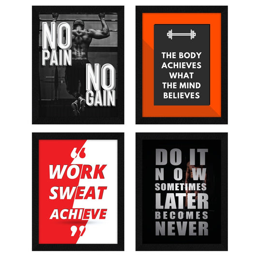 Gym No Pain No Gain Motivational Quote Wall Frames, Inspirational, Set of 4, AXS4-106