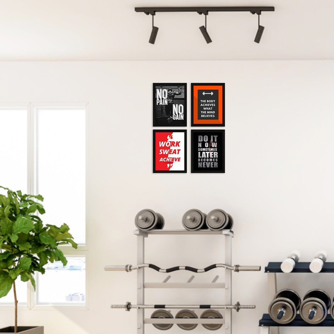 Gym No Pain No Gain Motivational Quote Wall Frames, Inspirational, Set of 4, AXS4-106 ArtX
