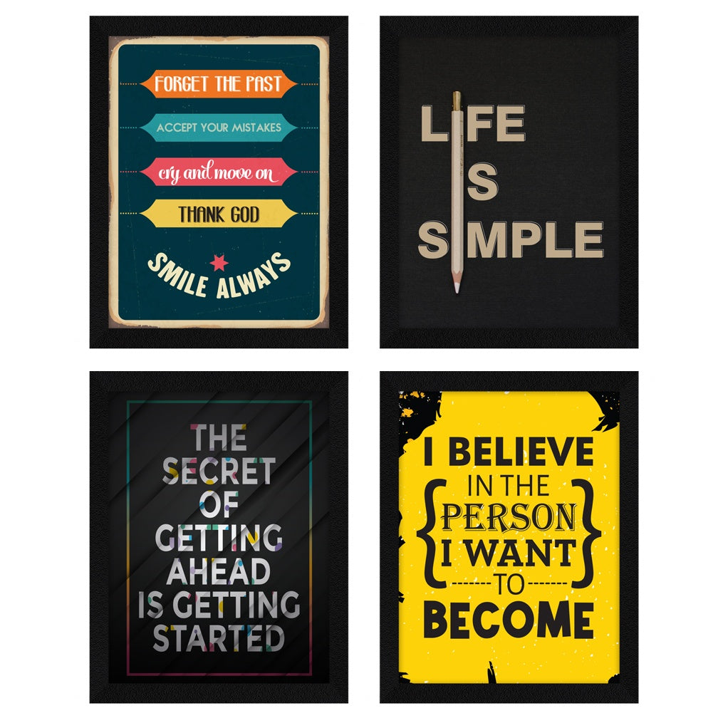 ArtX Life is simple Motivational Quote Wall Frames, Inspirational, Set of 4, AXS4-108