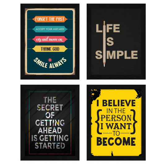 ArtX Life is simple Motivational Quote Wall Frames, Inspirational, Set of 4, AXS4-108