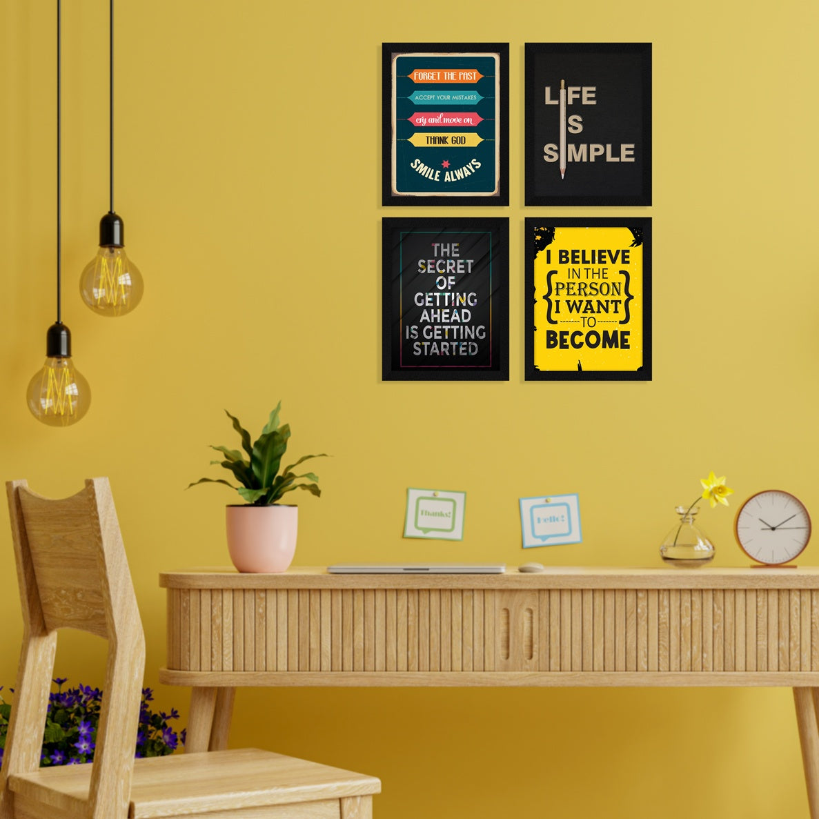 ArtX Life is simple Motivational Quote Wall Frames, Inspirational, Set of 4, AXS4-108