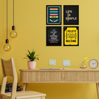 ArtX Life is simple Motivational Quote Wall Frames, Inspirational, Set of 4, AXS4-108