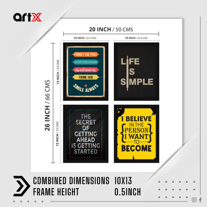 ArtX Life is simple Motivational Quote Wall Frames, Inspirational, Set of 4, AXS4-108