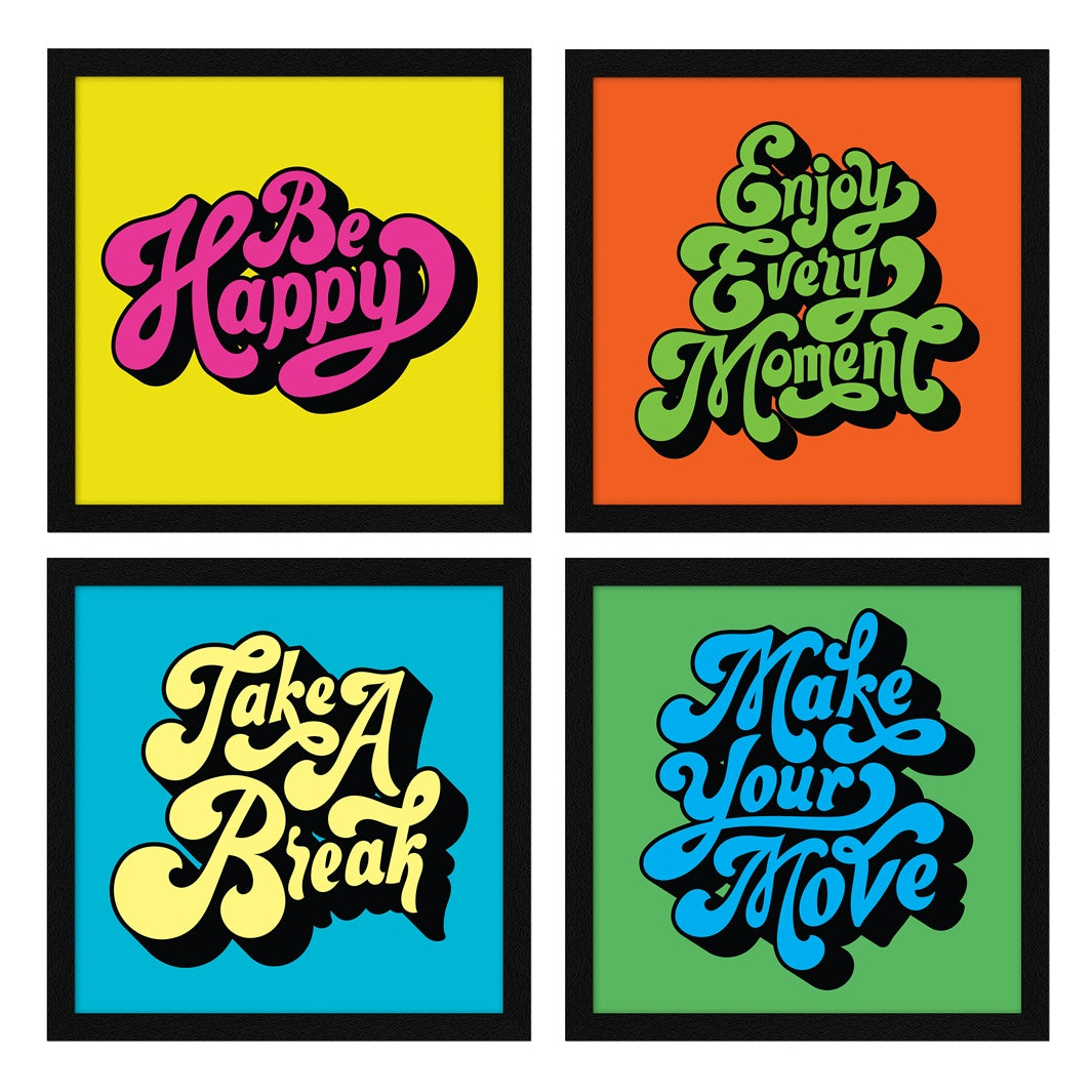 Cursive and Colorful Motivational Quotes Wall Frames, Inspirational, Set of 4, AXS4-10x10-101