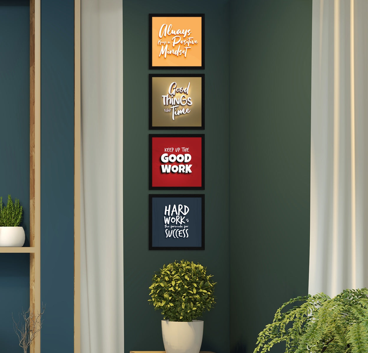 3D Typography Motivational Quotes Wall Frames, Inspirational, Set of 4, AXS4-10x10-102
