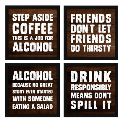 Best Drinking Quirky Quotes Wall Frames, Set of 4, AXS4-10x10-103