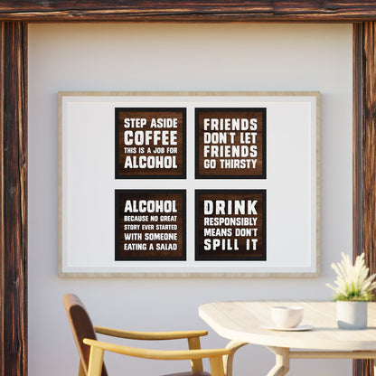 Best Drinking Quirky Quotes Wall Frames, Set of 4, AXS4-10x10-103
