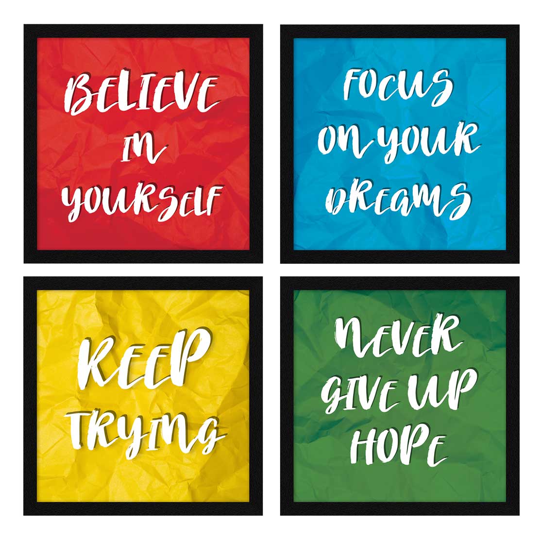 Colorful Motivational Quotes Wall Frames, Study Room, Set of 4, AXS4-10x10-104
