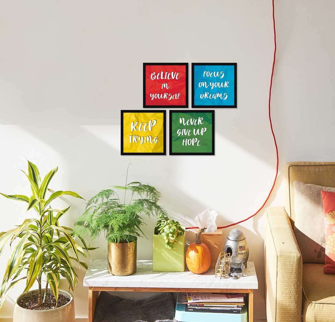 Colorful Motivational Quotes Wall Frames, Study Room, Set of 4, AXS4-10x10-104