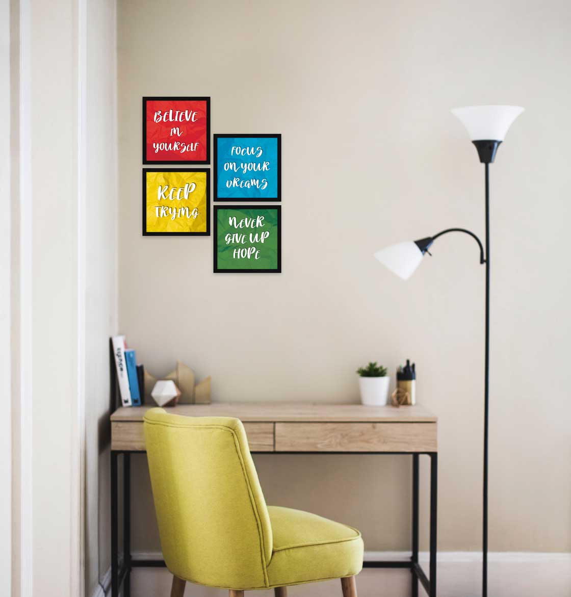 Colorful Motivational Quotes Wall Frames, Study Room, Set of 4, AXS4-10x10-104